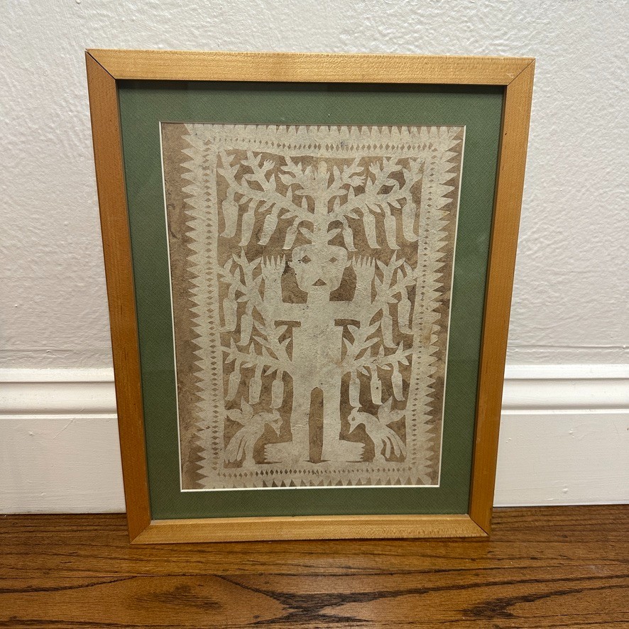 Framed Mexican Otomi Papel Amate Bark Paper Cutout Art Handmade Folk Art 12x15