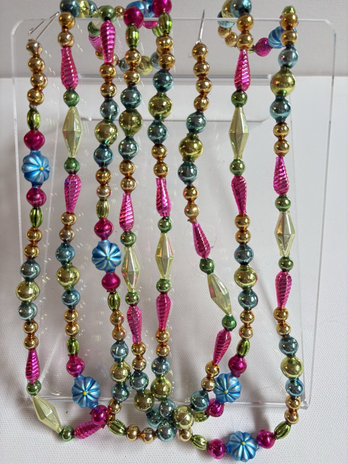GORGEOUS Vintage Mercury Glass Bead Garland W Shaped Czech Beads 84” (519)