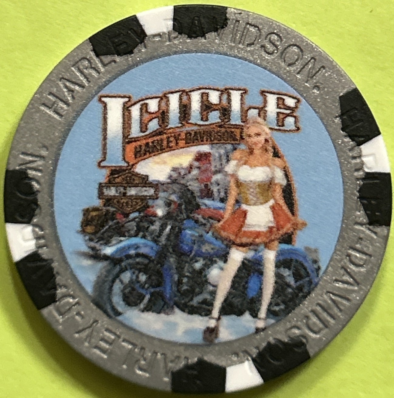 Harley Davidson Wide Print Poker Chip from Icicle HD in Leavenworth, Washington Harley Davidson Wide Print Poker Chip from Icicle HD in Leavenworth, Washington