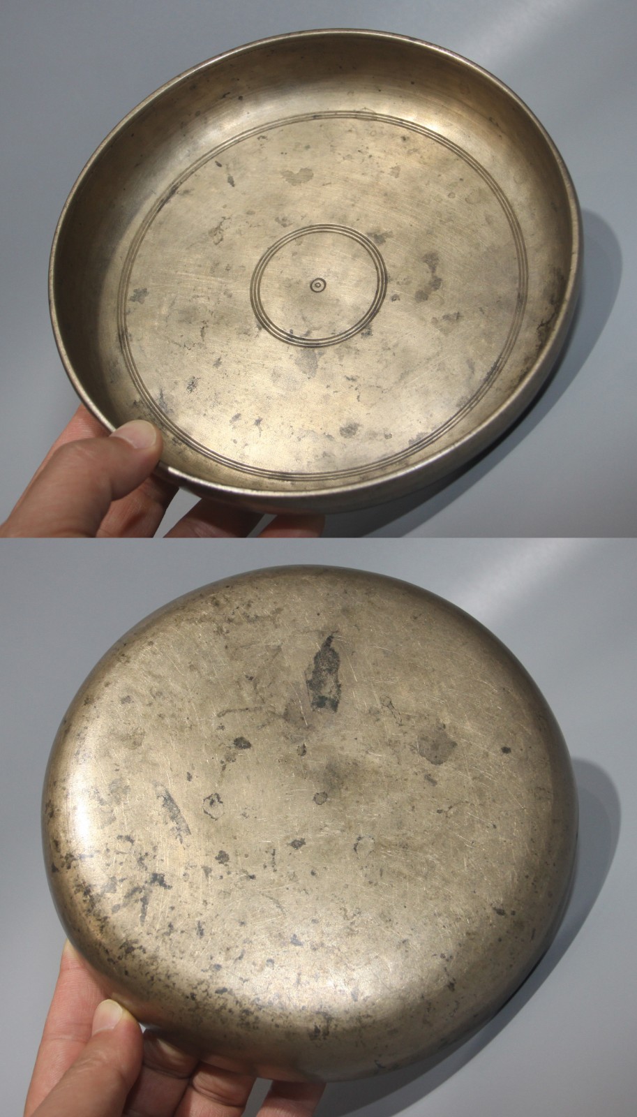 Real Tibet 16th Century Old Antique Buddhist Alloy Copper Offering Dish ManZha