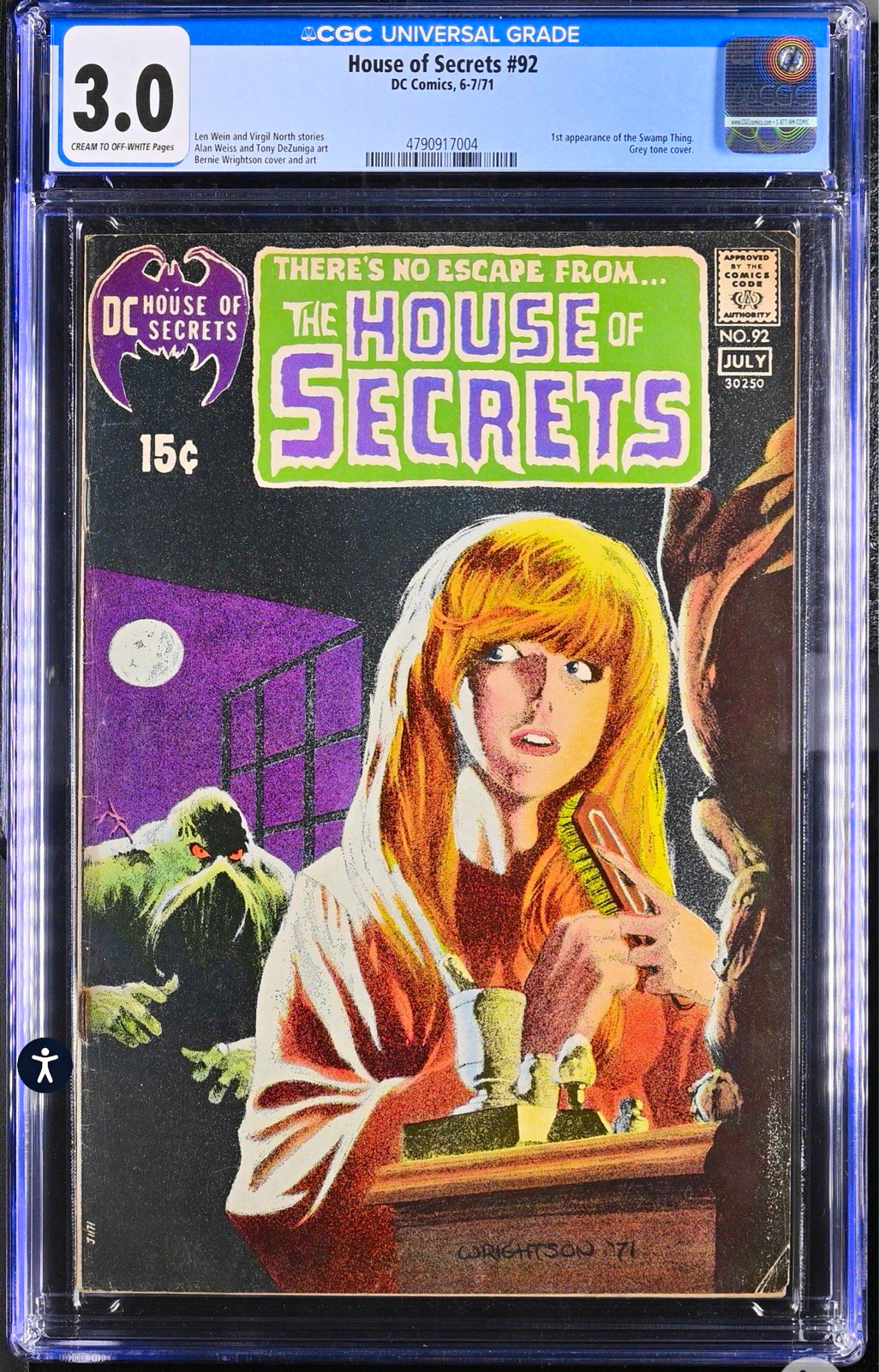 DC House of Secrets #92 CGC 3.0 (1971) 1st Swamp Thing Len Wein