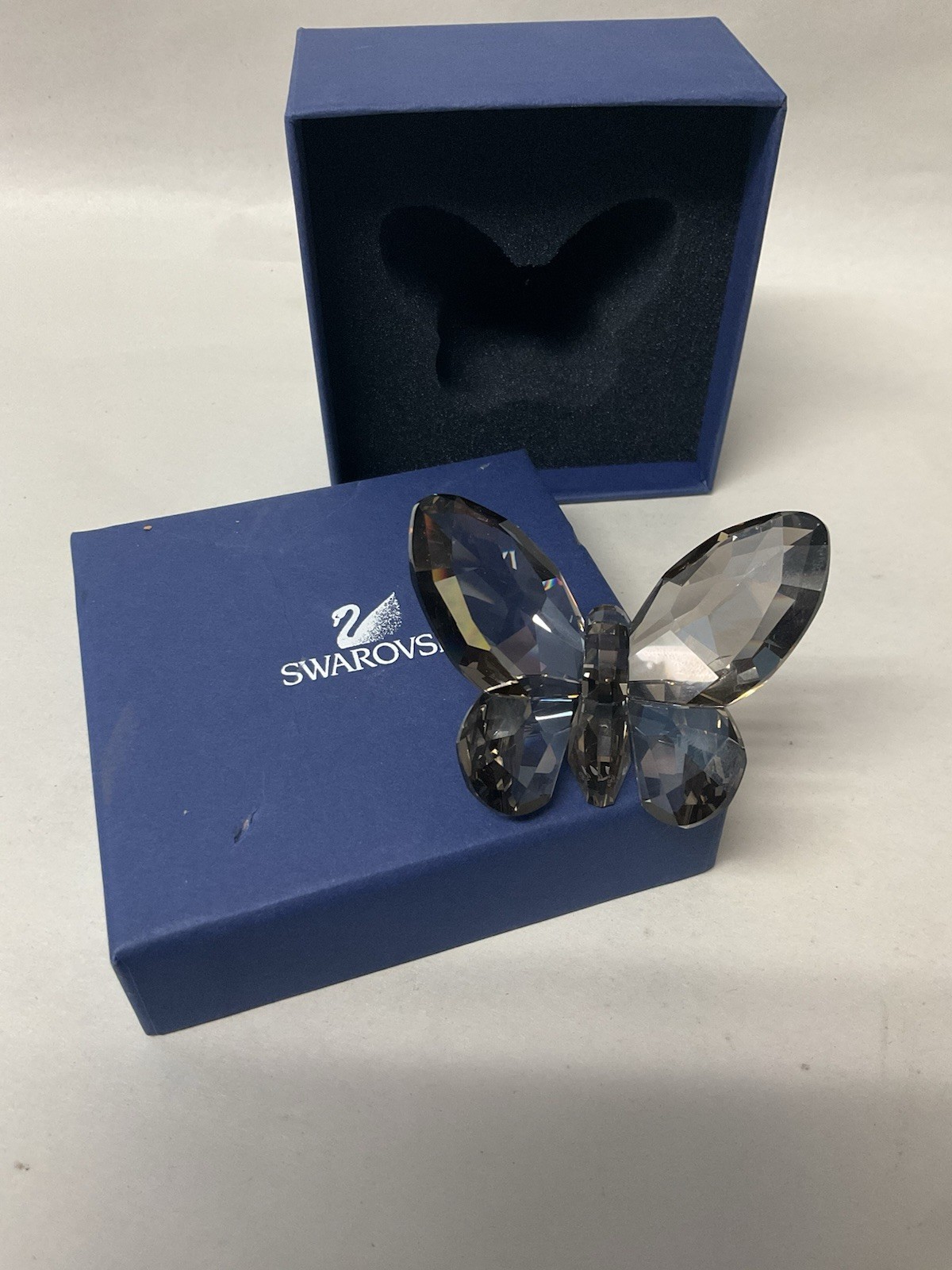Swarovski Large Brilliant Butterfly Smoky Satin Black Crystal Figurine #952727