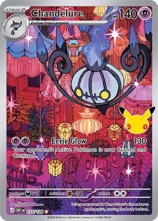 Chandelure Illustration Rare ME: 30th Celebration 137/128 NM