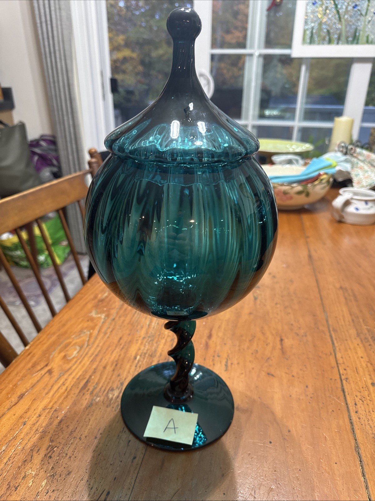 Vintage Empoli Glass Teal Peacock Blue Circus Tent Apothecary Jar 15 Vintage Empoli Glass Teal Peacock Blue Circus Tent Apothecary Jar 15