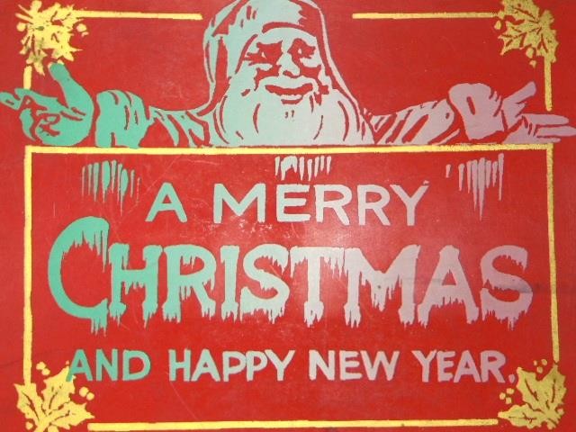 1930s SANTA Advertising A MERRY CHRISTMAS Happy New Year Cardstock Sign