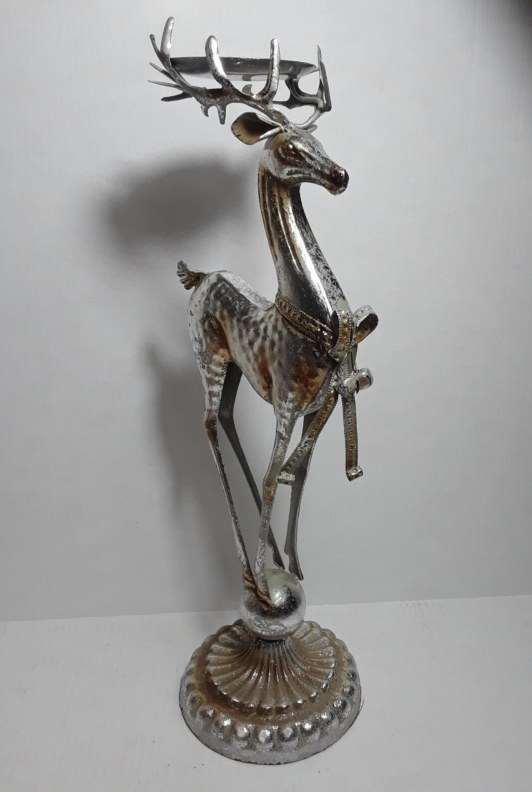 Vintage Pier One Imports Silver Metal Reindeer Candle Holder 20 in High