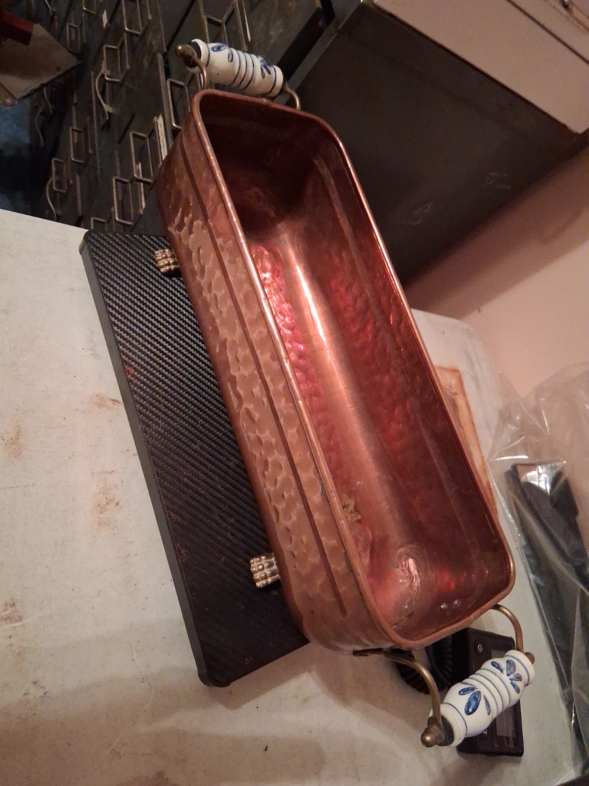 Copper Planter With  Handles Brass Claw Feet Rectangular VTG