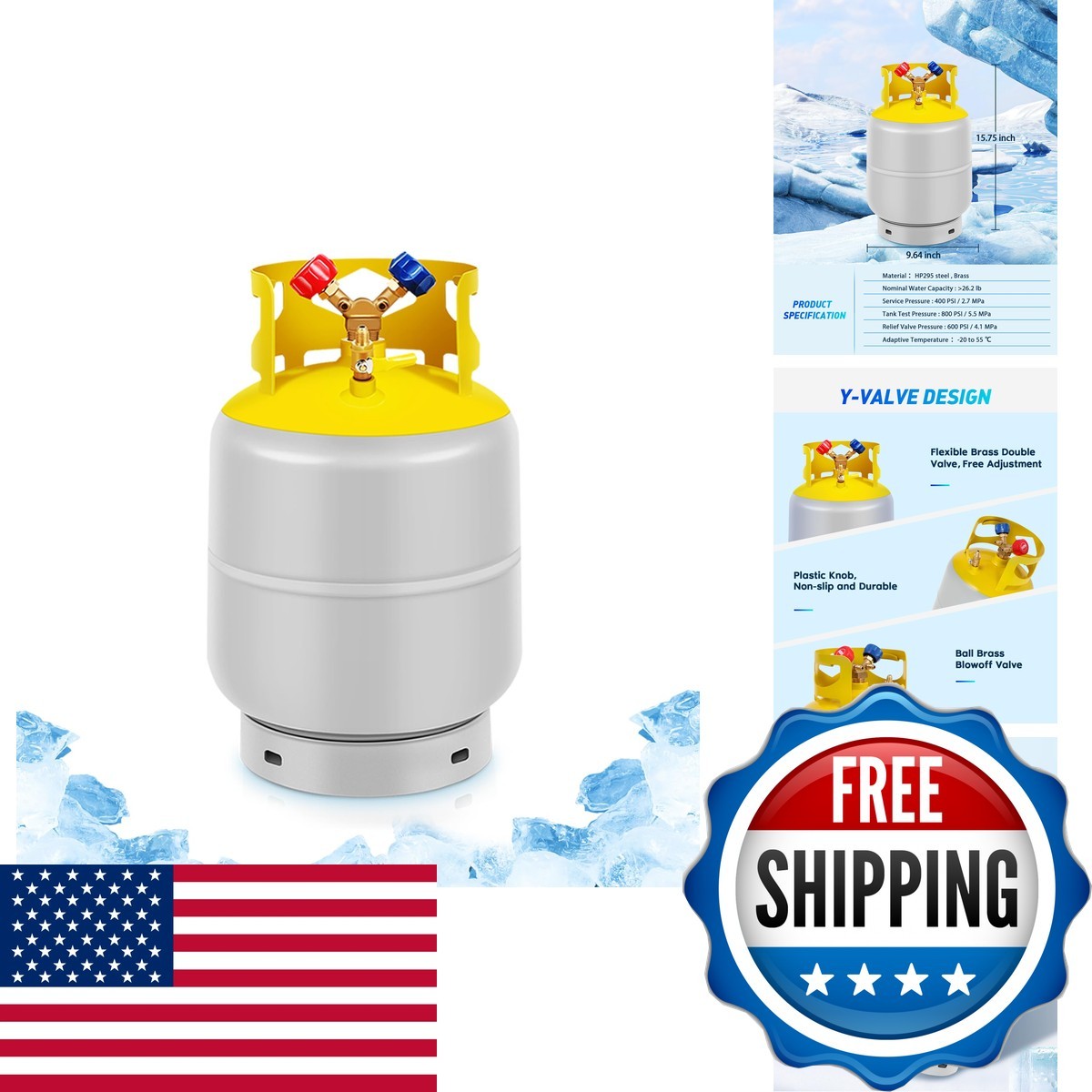 FAHKNS Recovery Tank, Reusable Cylinder Can 30 Lb, Double Valve Large Capacity FAHKNS Recovery Tank, Reusable Cylinder Can 30 Lb, Double Valve Large Capacity