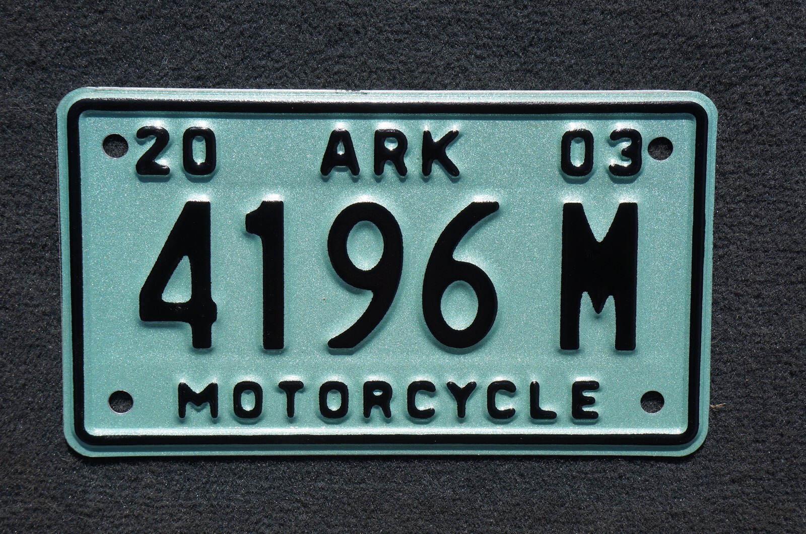 2003 Arkansas MOTORCYCLE License Plate # 4196 M 2003 Arkansas MOTORCYCLE License Plate # 4196 M
