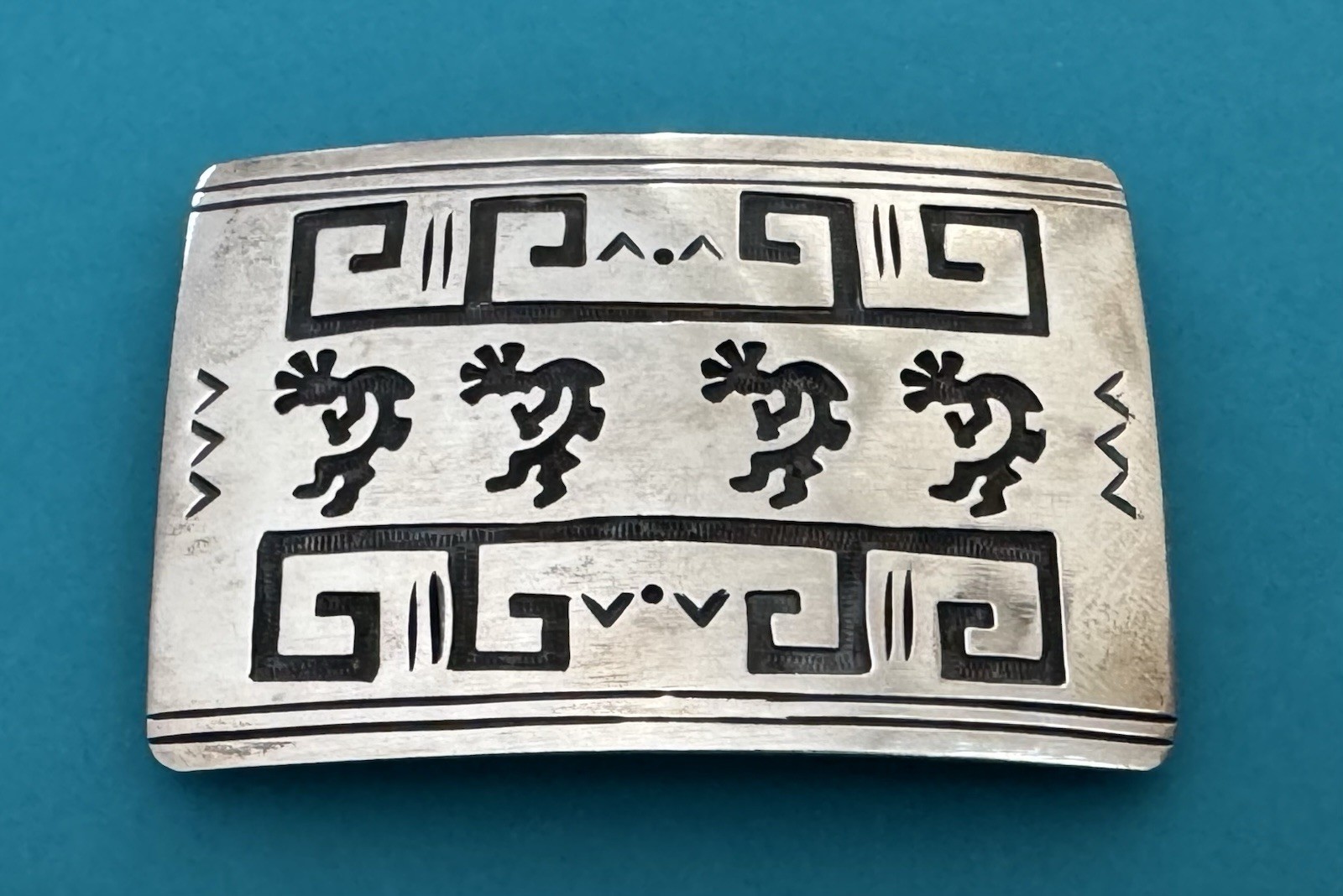 Vintage Native American Signed B Sterling Silver 4 KOKOPELLI Dancers Belt Buckle Vintage Native American Signed B Sterling Silver 4 KOKOPELLI Dancers Belt Buckle