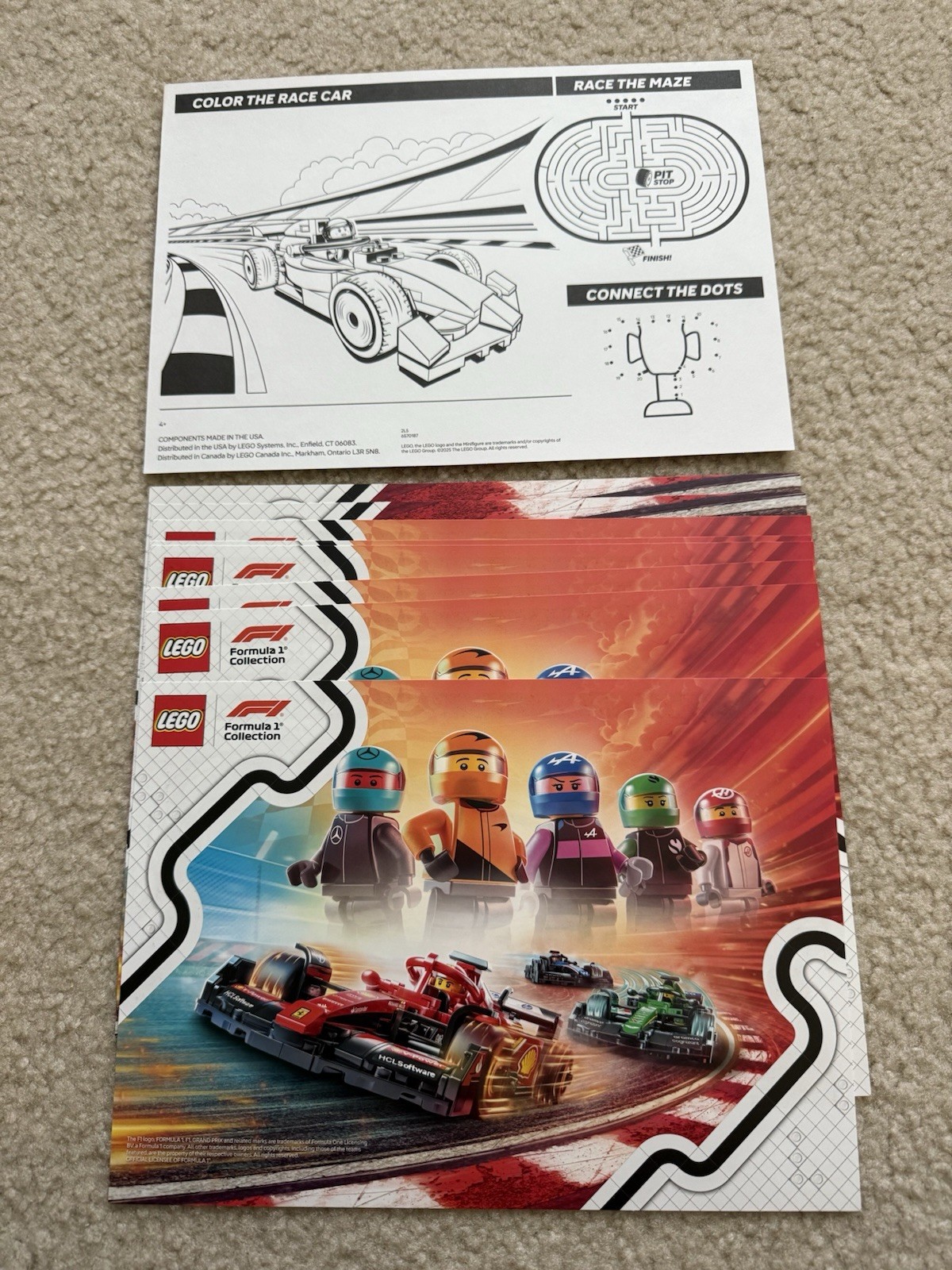 NEW Lot of 10 LEGO F1 Formula 1 Collection Activity Posters 2 Sided Sheets Kids