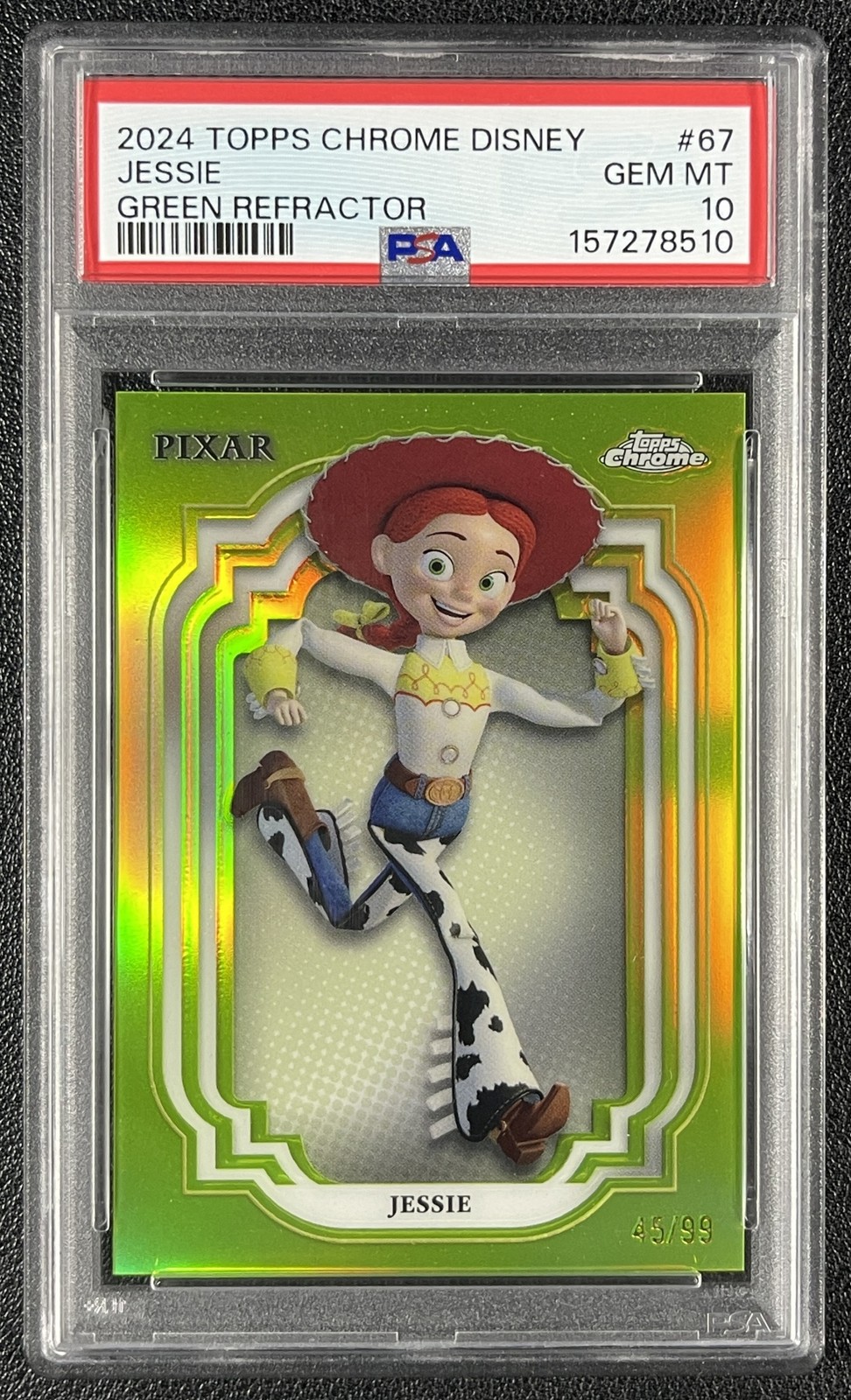 JESSIE PSA 10 2024 TOPPS CHROME DISNEY #67 GREEN REFRACTOR 45/99 TOY STORY