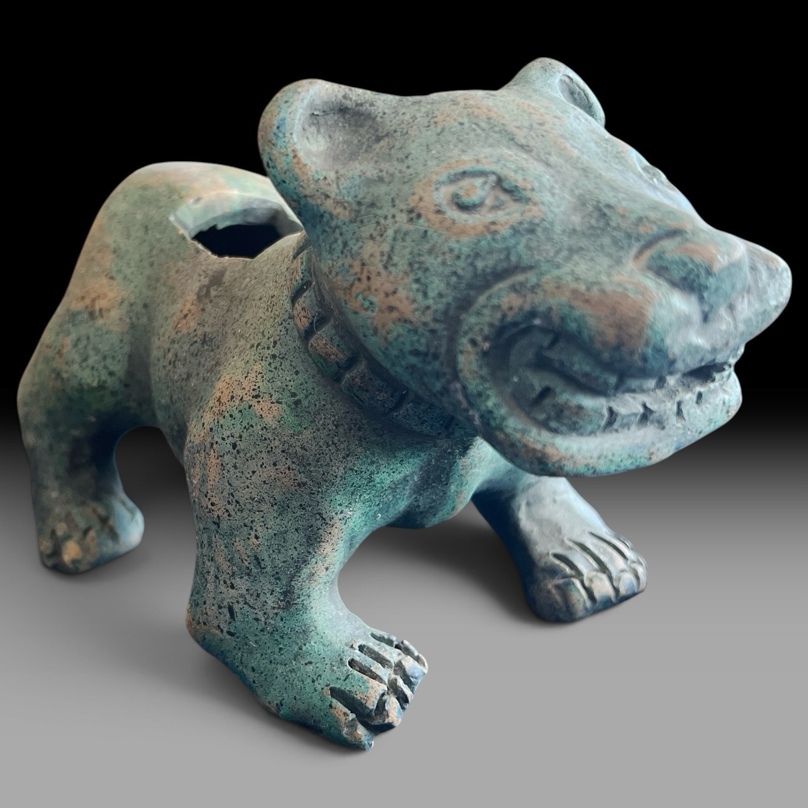 Vintage Mexican Pottery Colima Jaguar Figure Pre-Columbian Style 8.5”