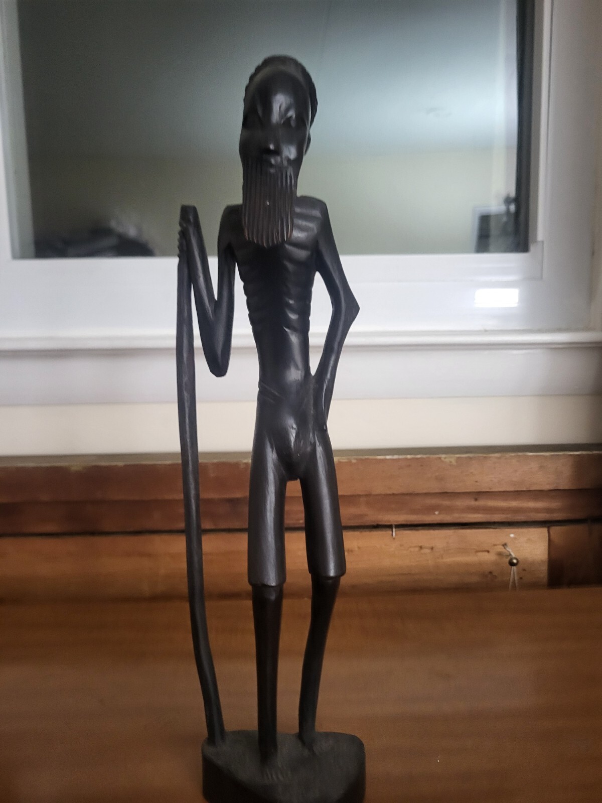 Vtg Old Man  African Asian Wooden Hand Carved statue 15 inch