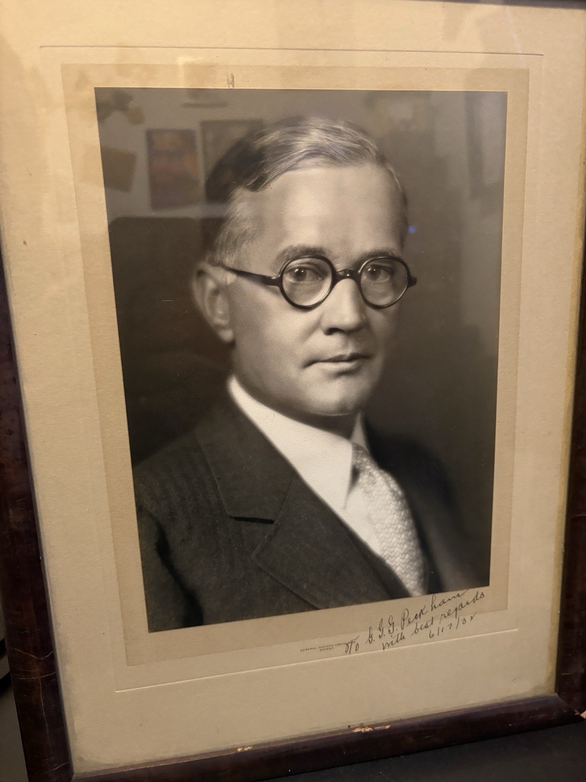 1937 Richard H. Grant Chevrolet Vice President Signed Photo to G.G. Peckham Rare