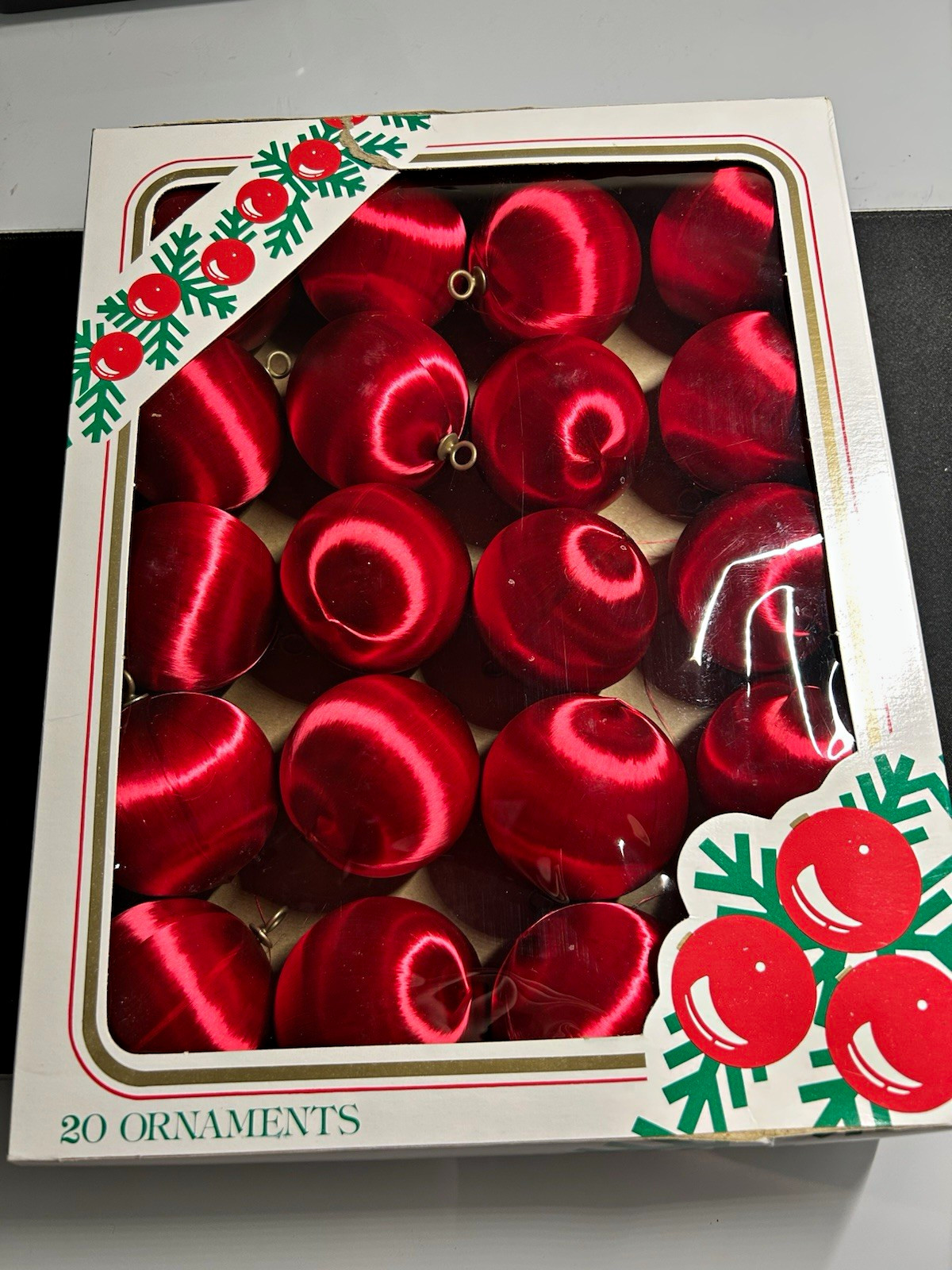 Vintage Kmart Satin Christmas Ornaments Red Box of 20 Rauch Spun Silk Retro MCM