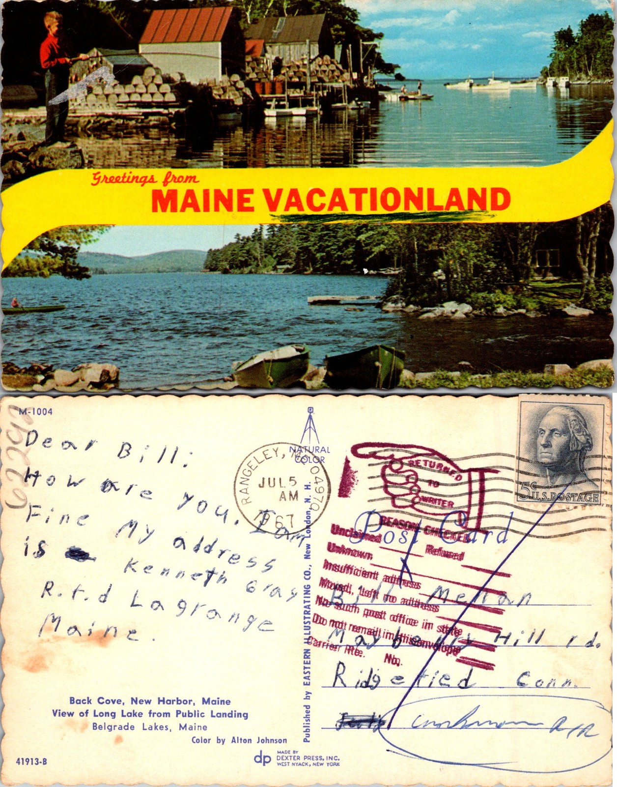 Maine ME Greetings From Vacationland Back Cove New Harbor Postcard 62292