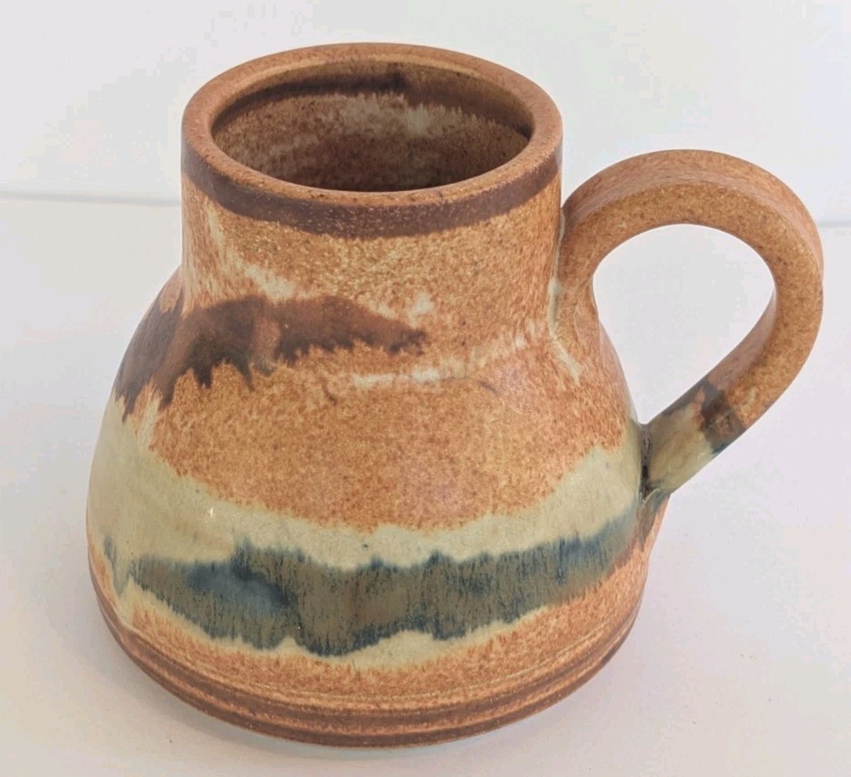 Studio Art Pottery Vase Earth Tone Drip Glaze Stoneware Signed