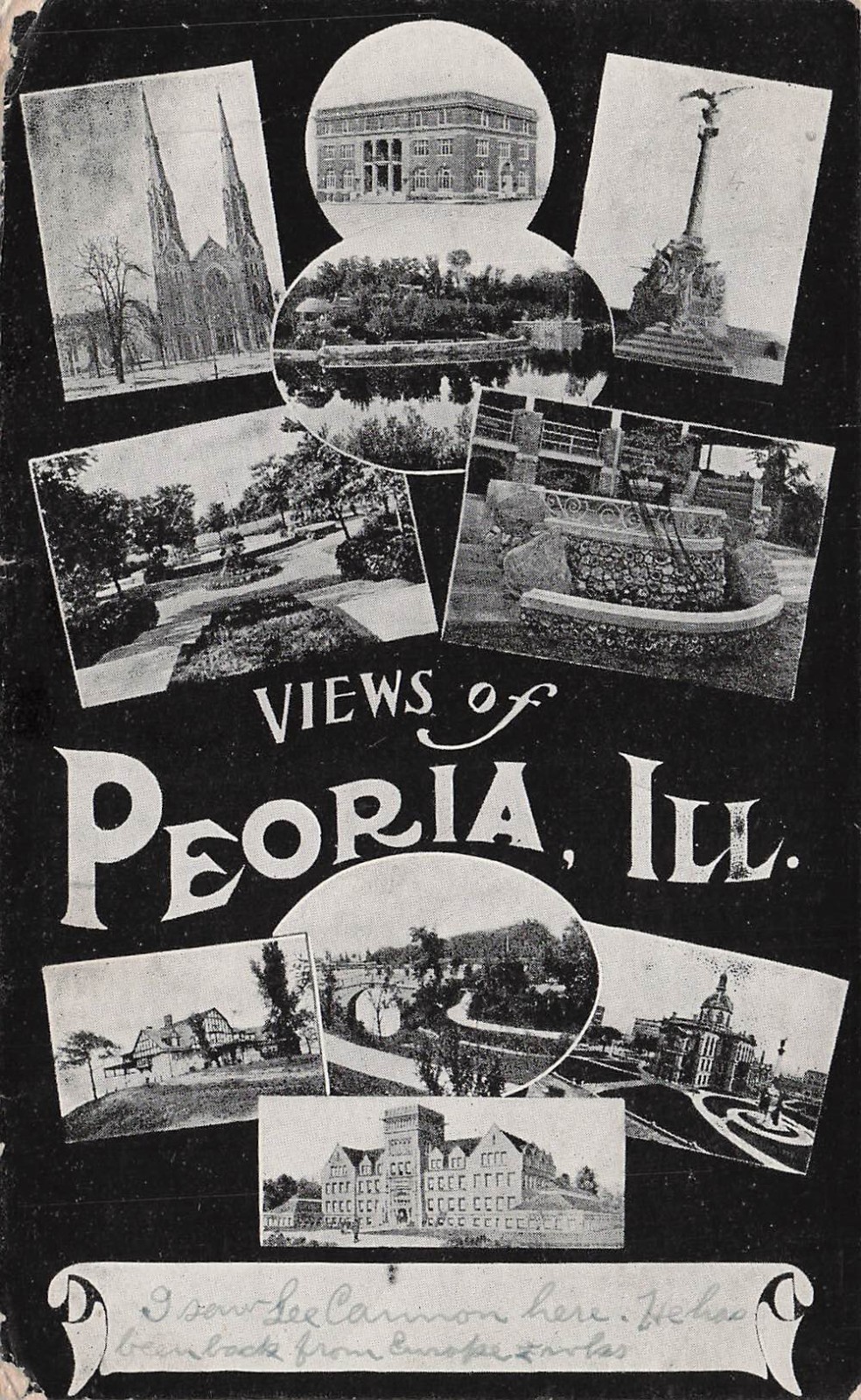 Missed Train Peoria IL Illinois Multi View School Church Depot Vtg Postcard J75