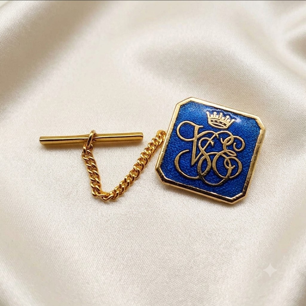 Venice Simplon Blue Tie Pin Orient Express Train Gold Tone Chain Vtg VSOE Tack
