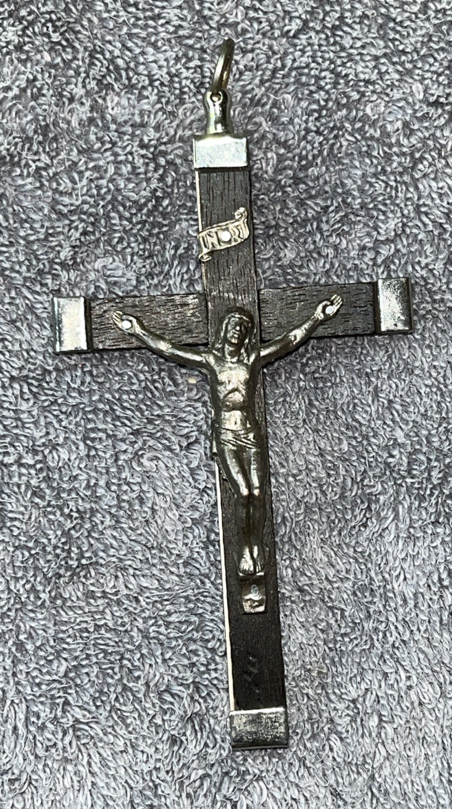 Vintage EBONY SILVER TONE CROSS 4” Made In Italy 