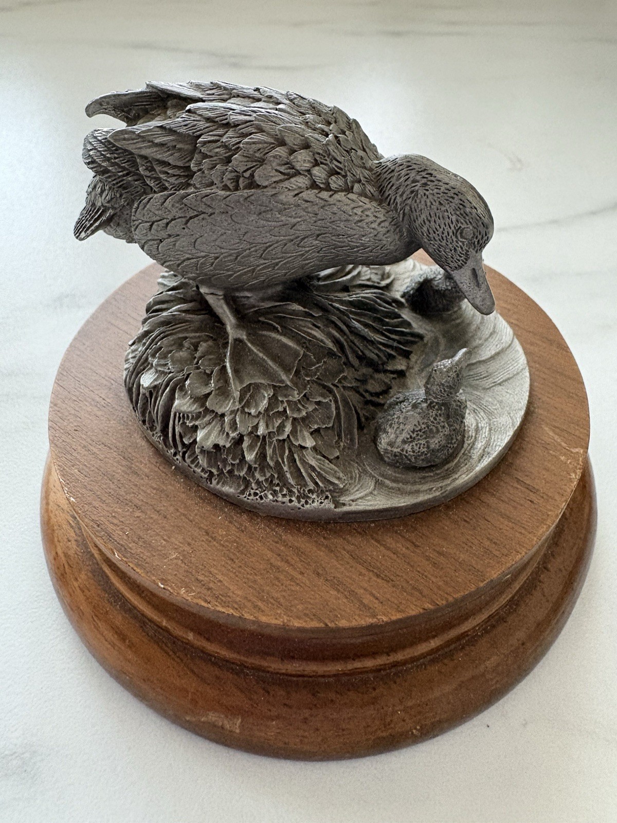 Vintage 1977 Chilmark Fine Pewter Mallard Duck Figurine R.K. Davis Wood Base 