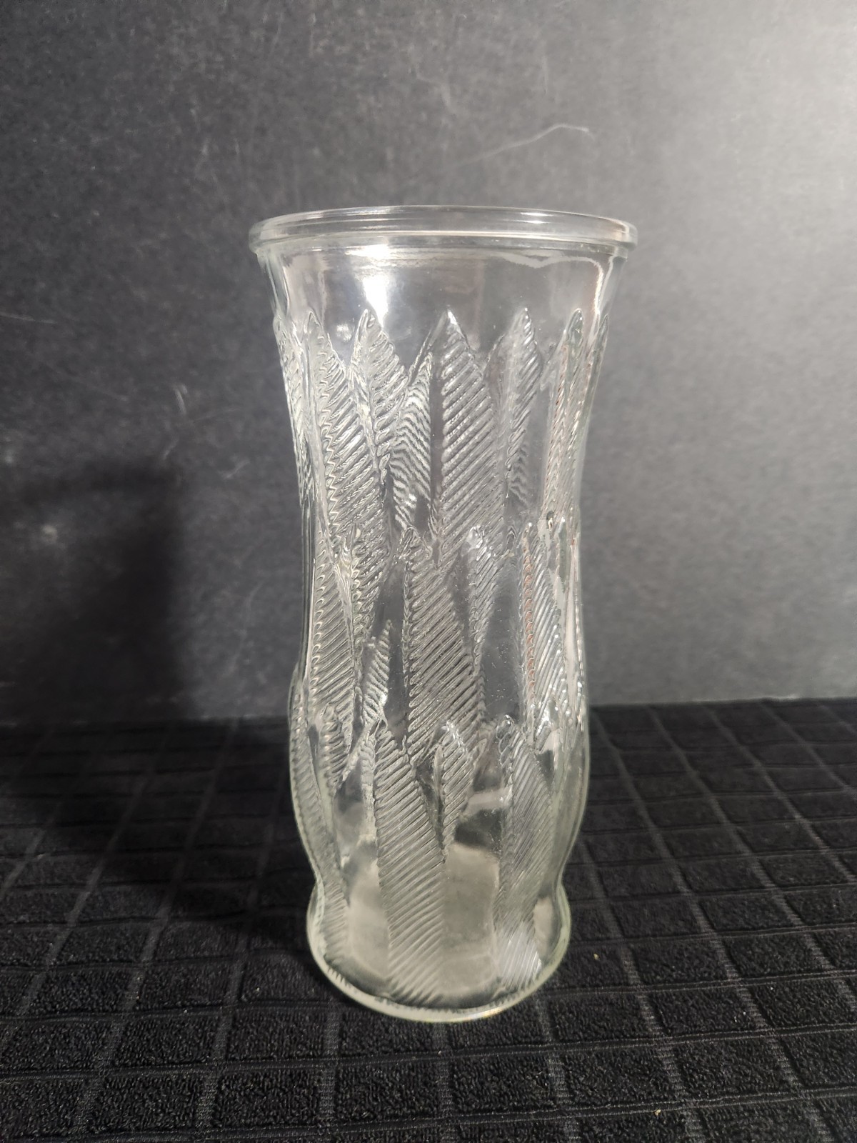 Vintage Clear Glass Vase with Feather or Wheat Pattern by E.O. Brody • 8¾