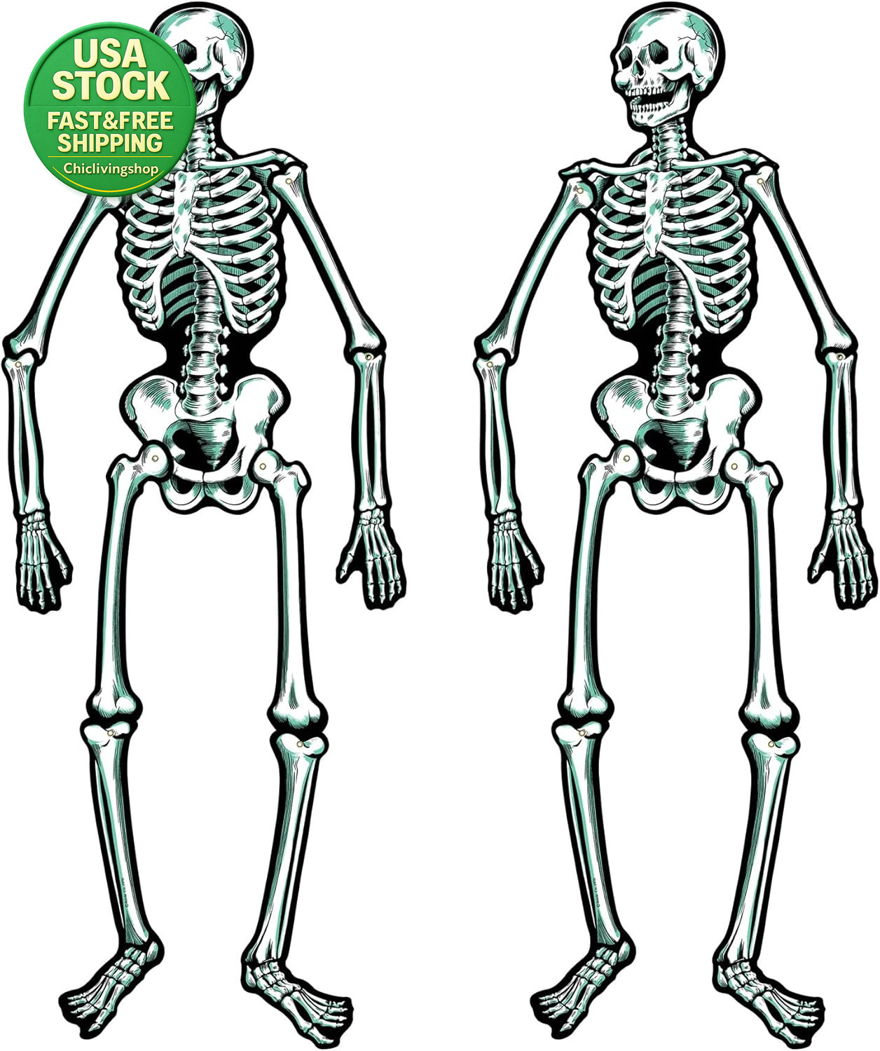 2  Jointed Skeleton Cutouts 22 Inch Tall Vintage Halloween Decor Set