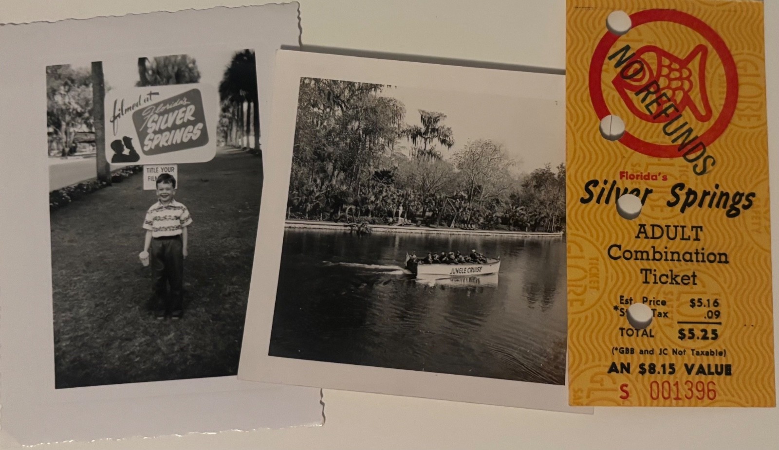2 Vintage Silver Springs Florida Snapshots + Ticket Stub