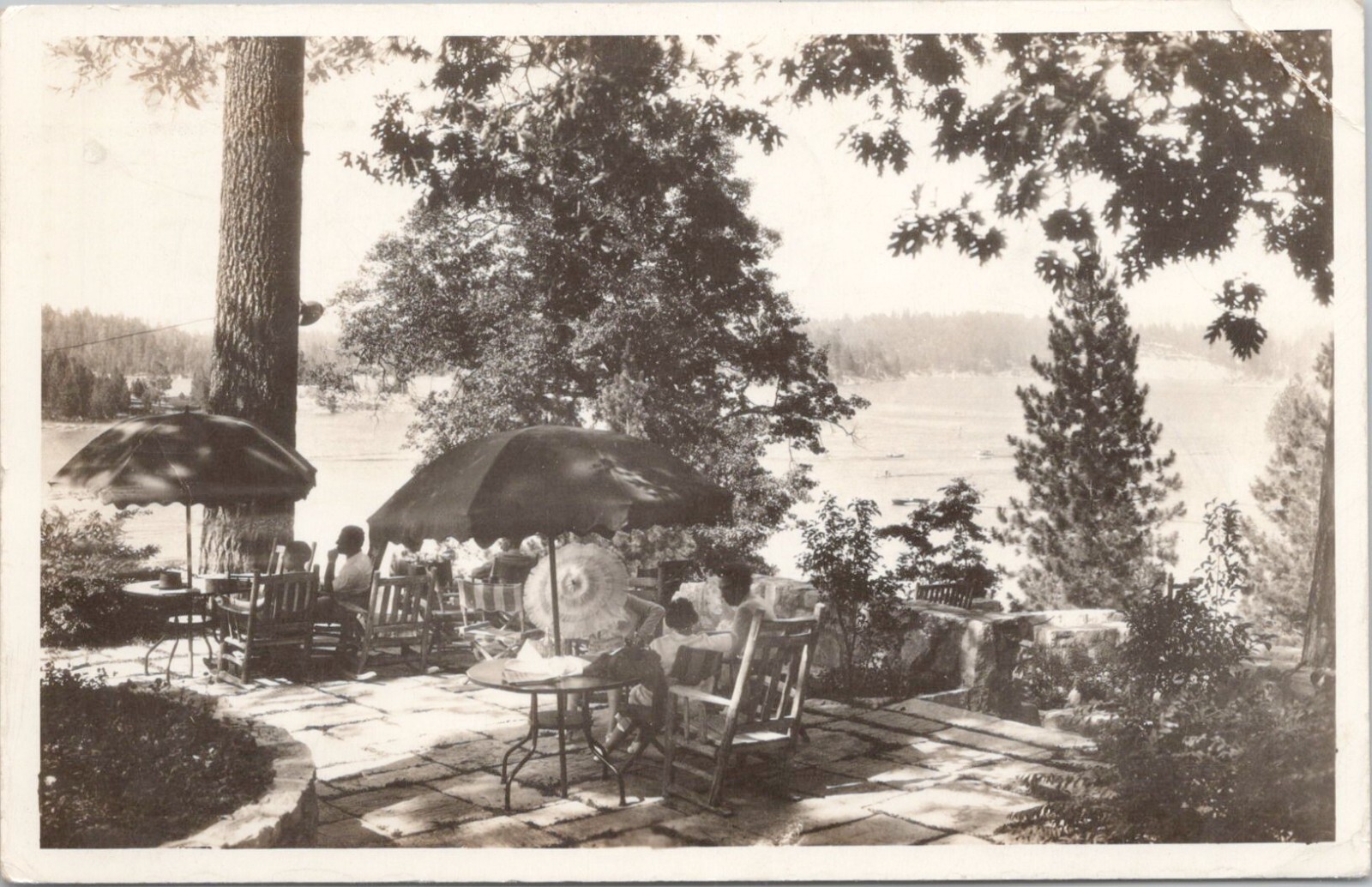 RPPC Arrowhead Lake California Restaurant Patio on Shoreline 1937 RPPC Arrowhead Lake California Restaurant Patio on Shoreline 1937