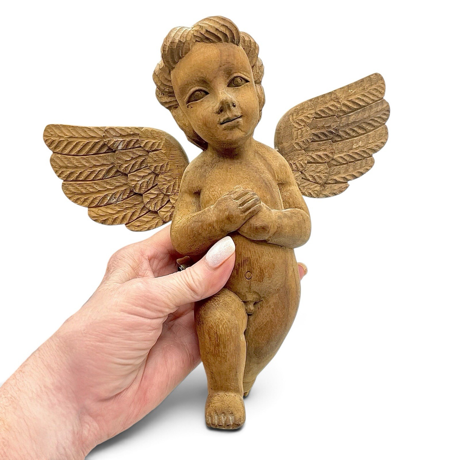 Vtg Carved Wood Putti Cherub ANGEL Wall Hanging Sculpture Figurine EUC #2