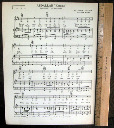 KANSAS UNIVERSITY vintage song sheet c1929 ABDALLAH 