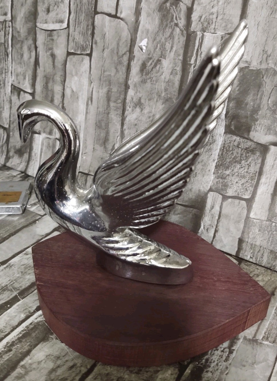 Vintage Swan Chrome Good Ornament Large On Wood Base 1940s Packard