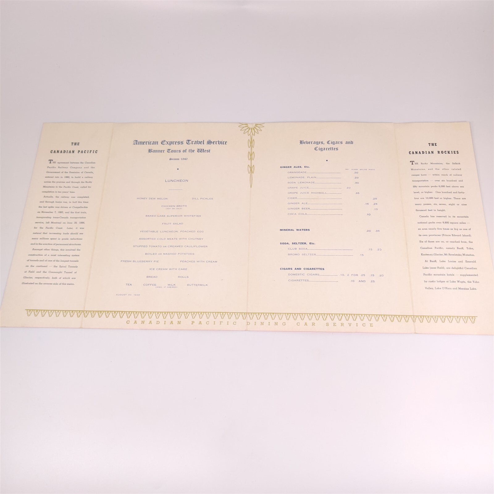 ✅ 1940 Canadian Pacific Railroad American Express Dining Car Menu Spiral Tunnel ✅ 1940 Canadian Pacific Railroad American Express Dining Car Menu Spiral Tunnel