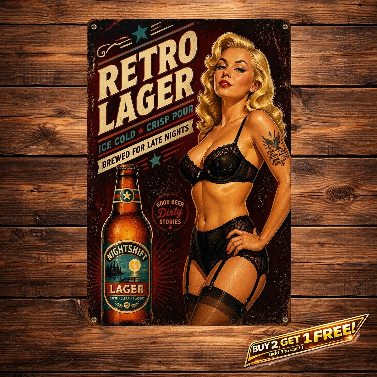 Retro Style Pinup Girl Metal Sign Garage Man Cave Decor 8x12