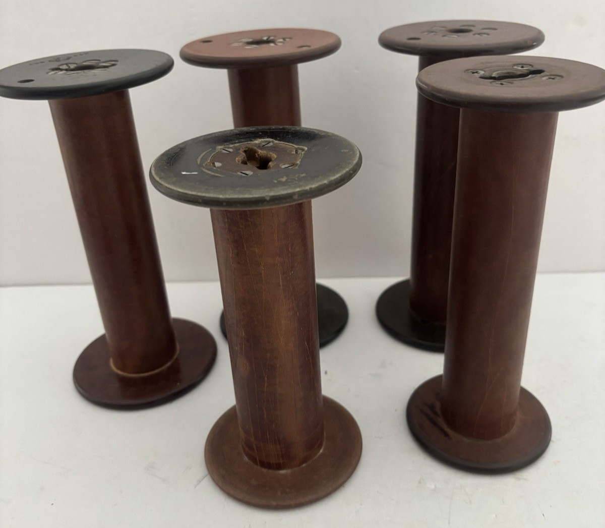 Lot of 5 Antique Wooden Industrial Textile Bobbins/Spools - 6-1/2\