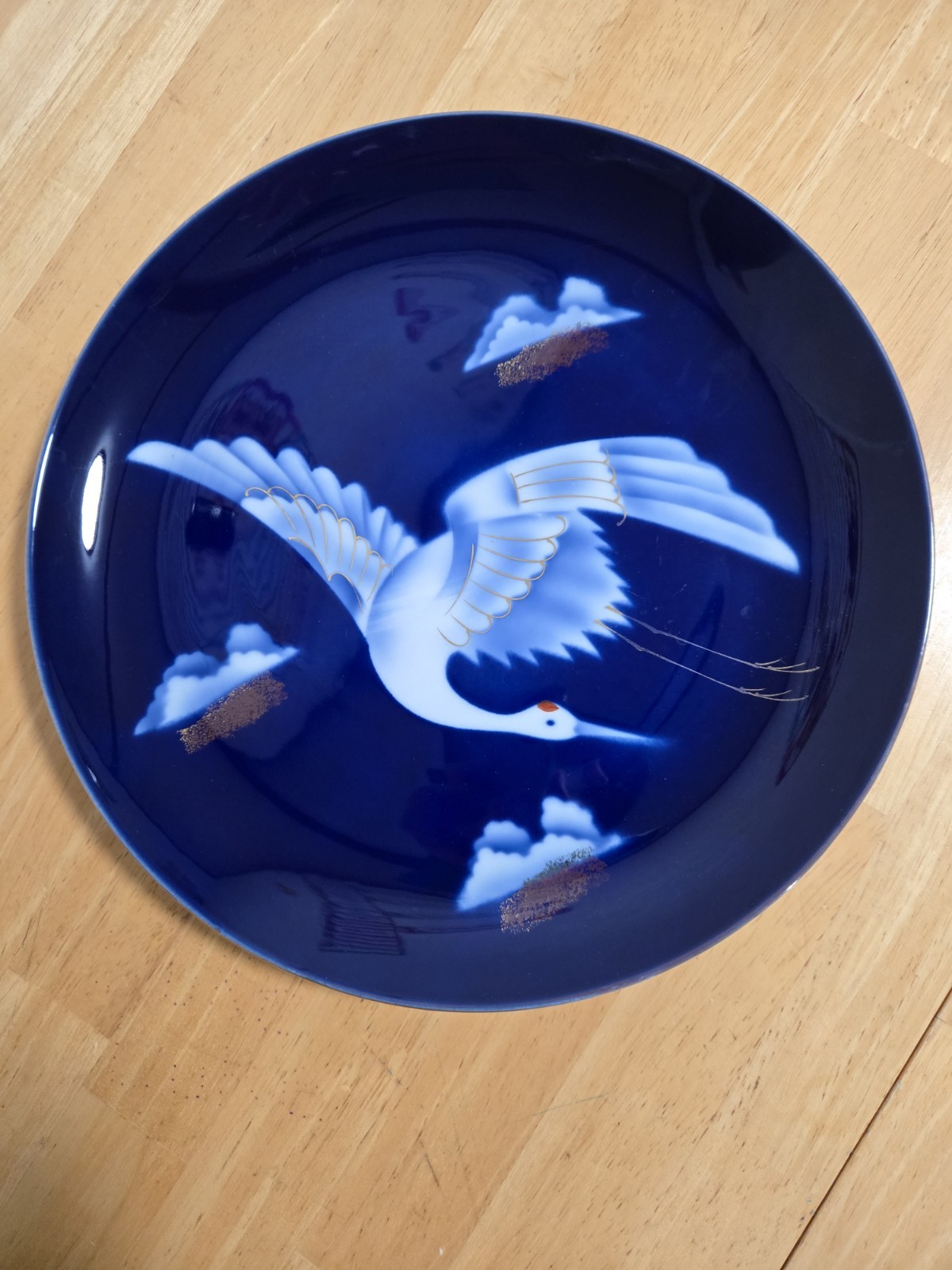 Vintage Japanese Nyazan Jakuzan Crane Cobalt Blue LARGE Decorative 12 1/4\ Vintage Japanese Nyazan Jakuzan Crane Cobalt Blue LARGE Decorative 12 1/4\