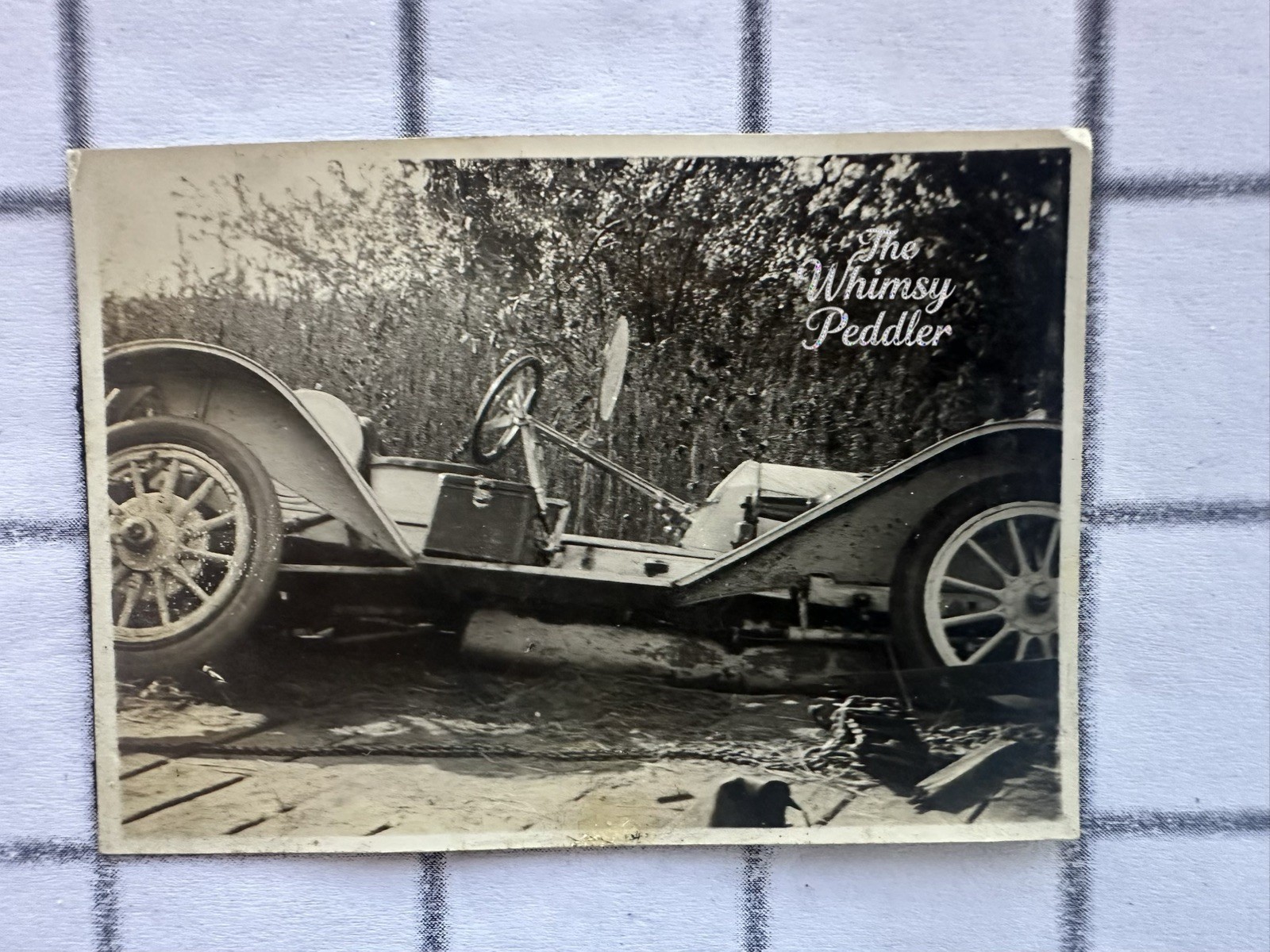 1910s 1920s Antique Automobile Stripped Chassis Spoked Wheels Vintage Photo