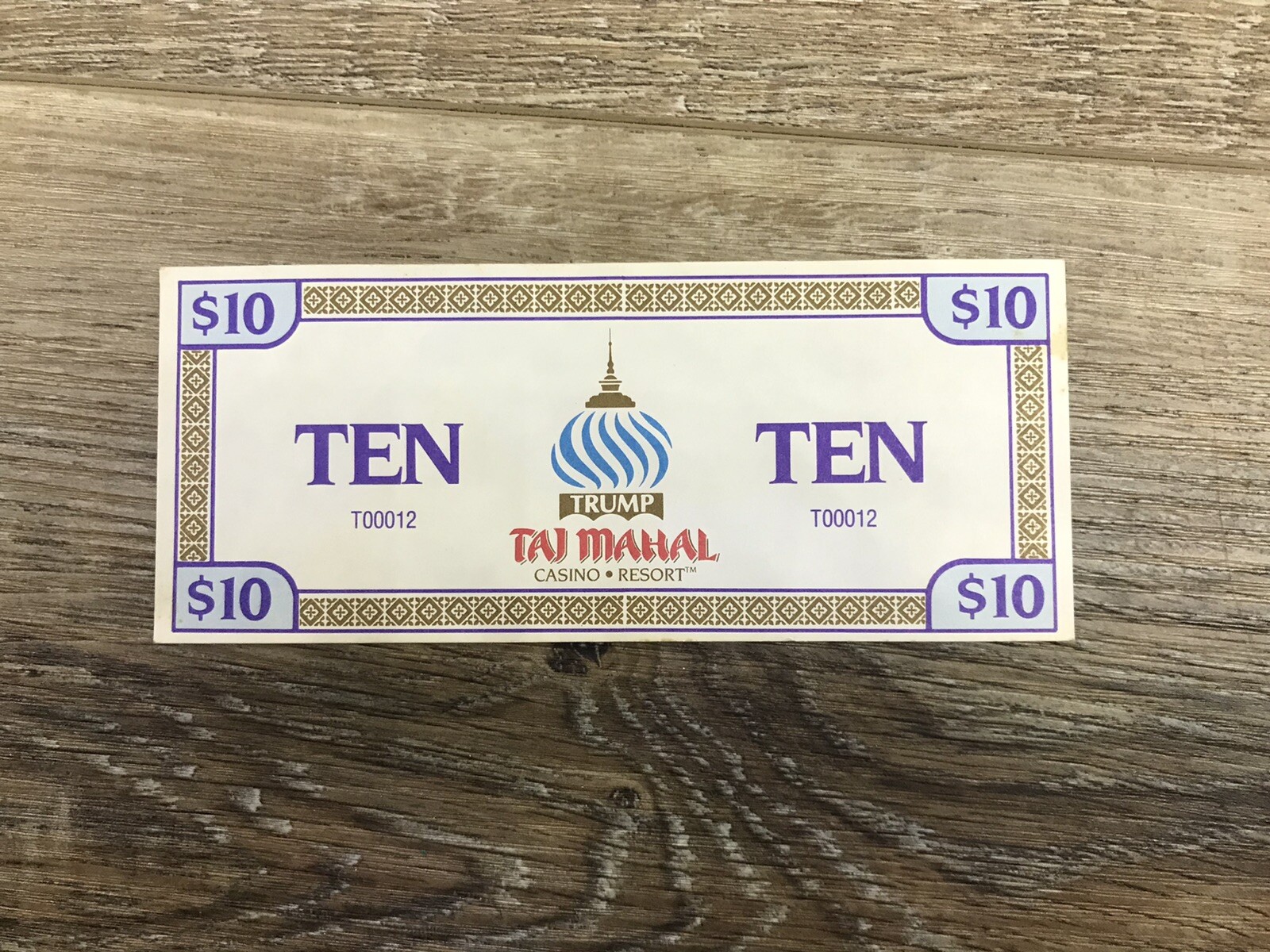 Obsolete Trump Taj Mahal $10 Bill Paper \