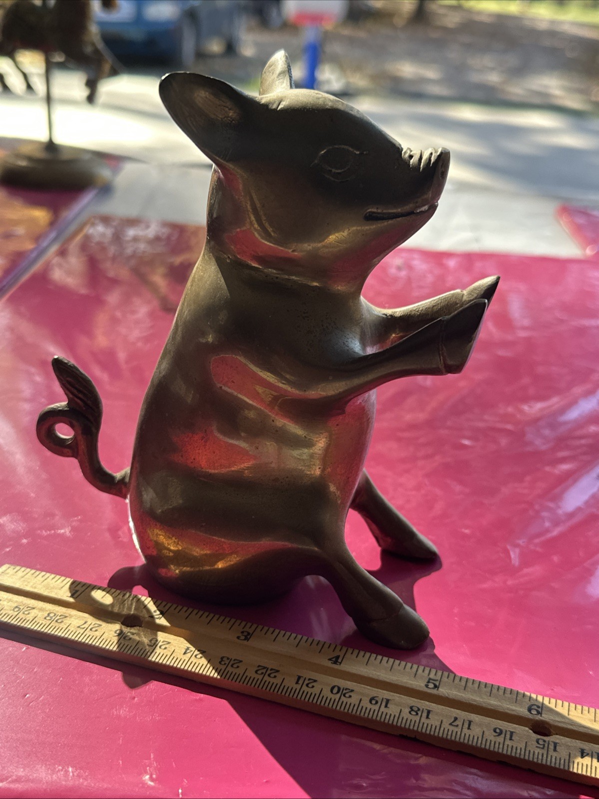 Antique Solid Brass Pig Figure 6 Inch Tall 5 Inch Wide