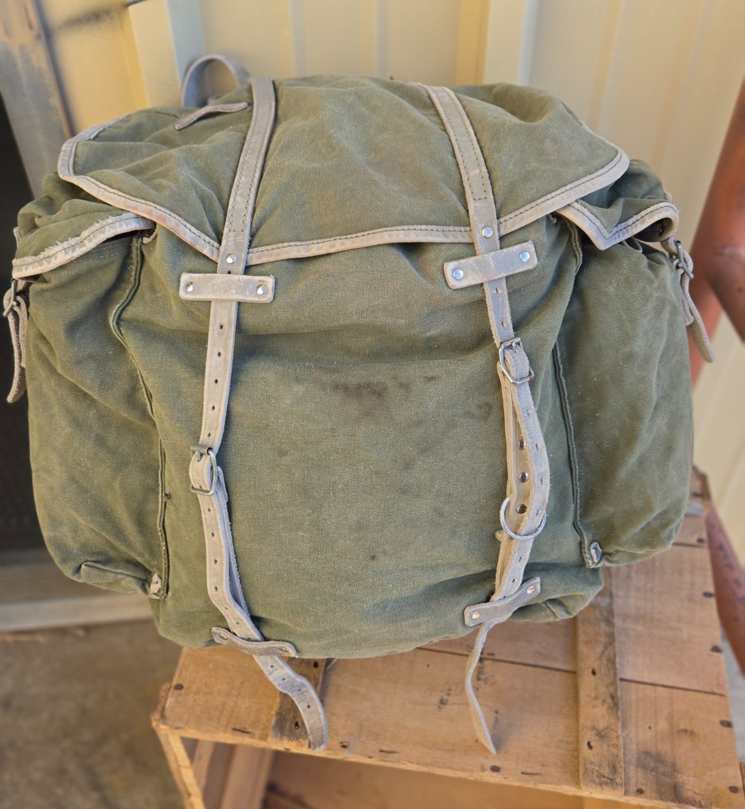 Vintage Norwegian Military Rucksack, Canvas Leather, TS Vintage Norwegian Military Rucksack, Canvas Leather, TS