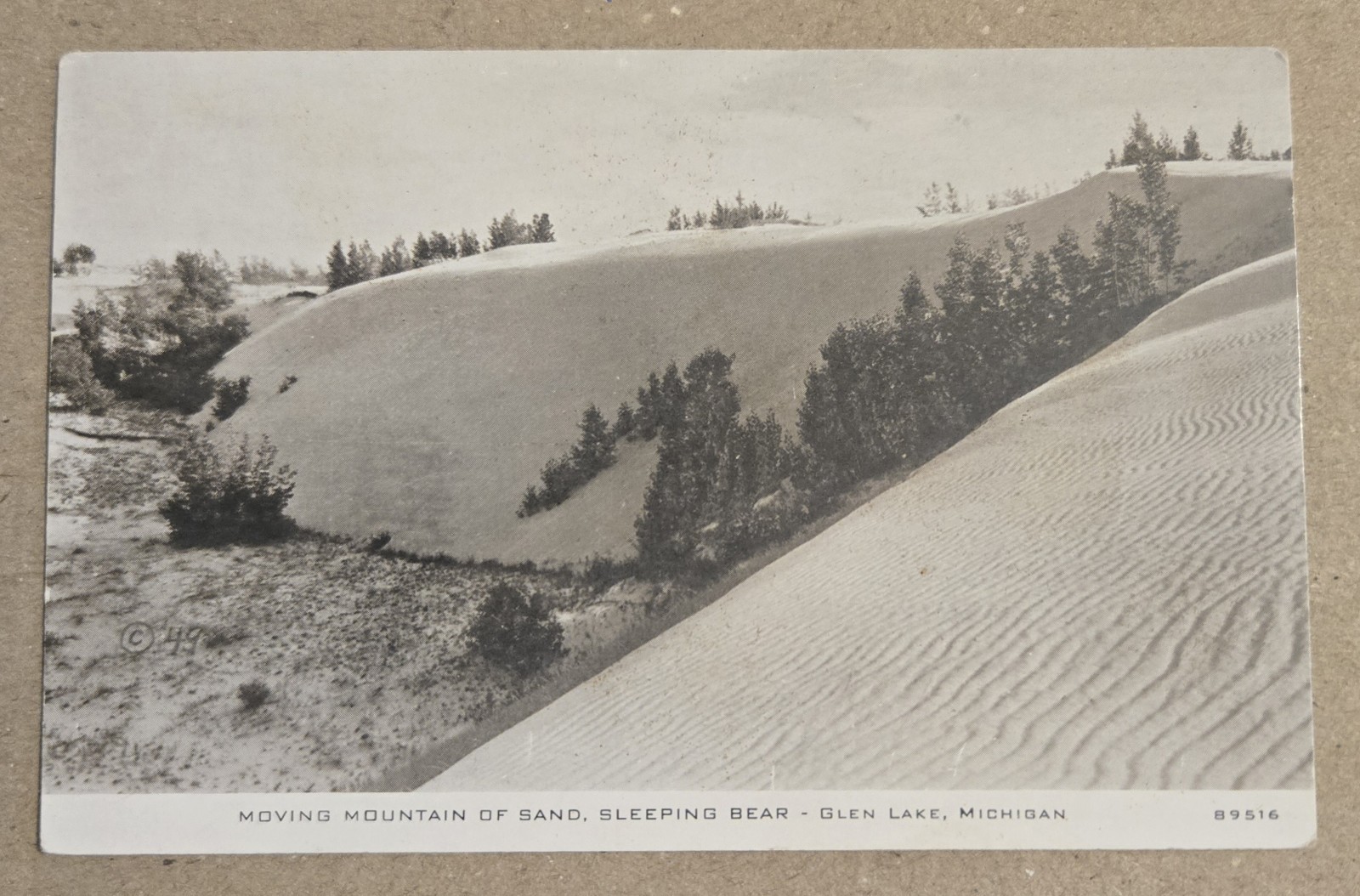 Moving Mountain Of Sand Sleeping Bear Glen Lake Michigan Vtg Unused Postcard K1 