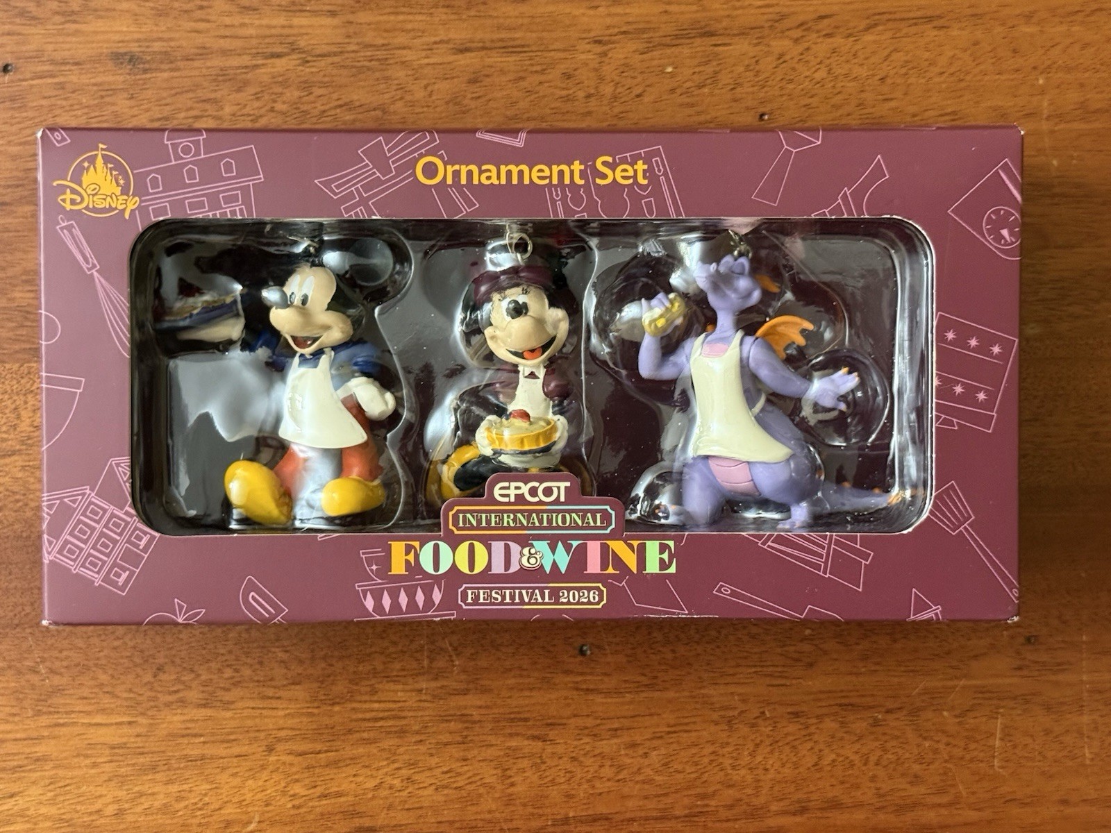 Disney Parks Epcot Food & Wine Christmas Ornament Mickey Minnie Figment Set Of 3