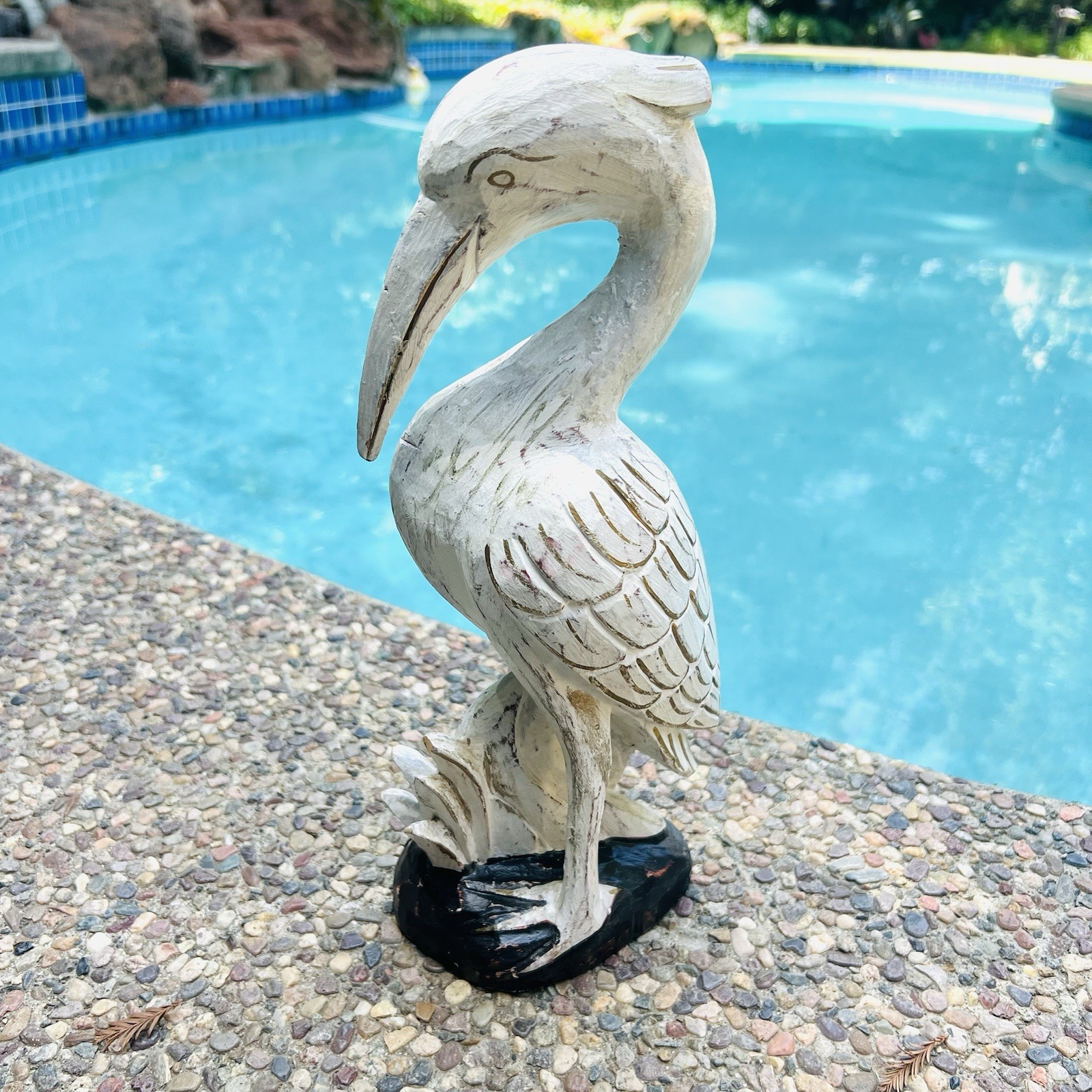 Vintage Style Carved Wooden Heron Egret Bird Figurine 13\