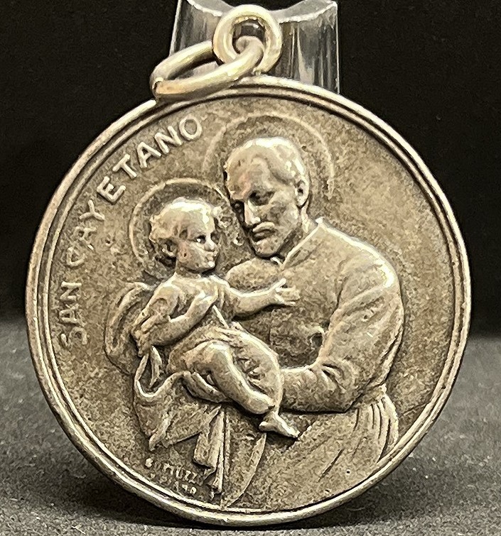 Spain 1930´ Saint Cajetan antique Catholic medal Art Nouveau design pendant Spain 1930´ Saint Cajetan antique Catholic medal Art Nouveau design pendant