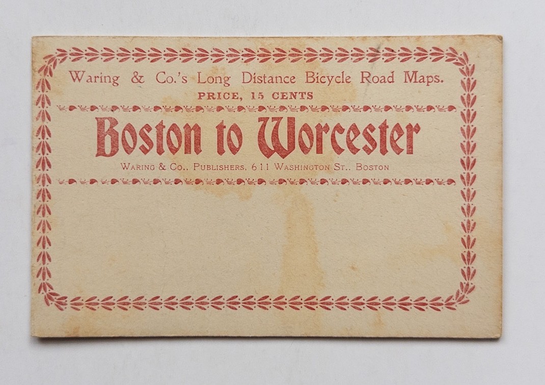 1890s Antique Boston to Worcester Bicycle Pocket Map Waring Co Wheelmen Cycling