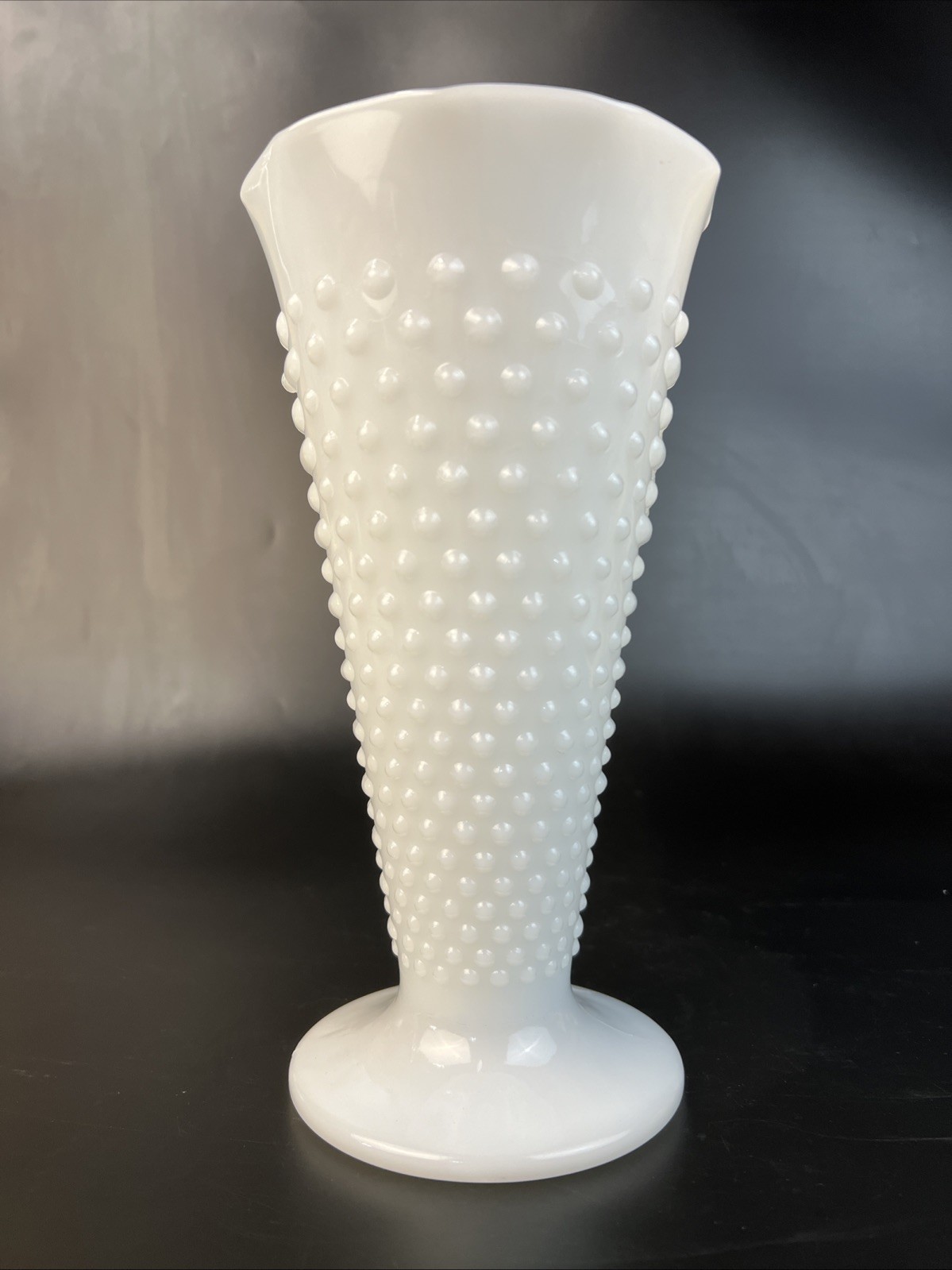 Vintage Anchor Hocking Milk Glass Hobnail Dot Dash Trumpet Vase 9.5\