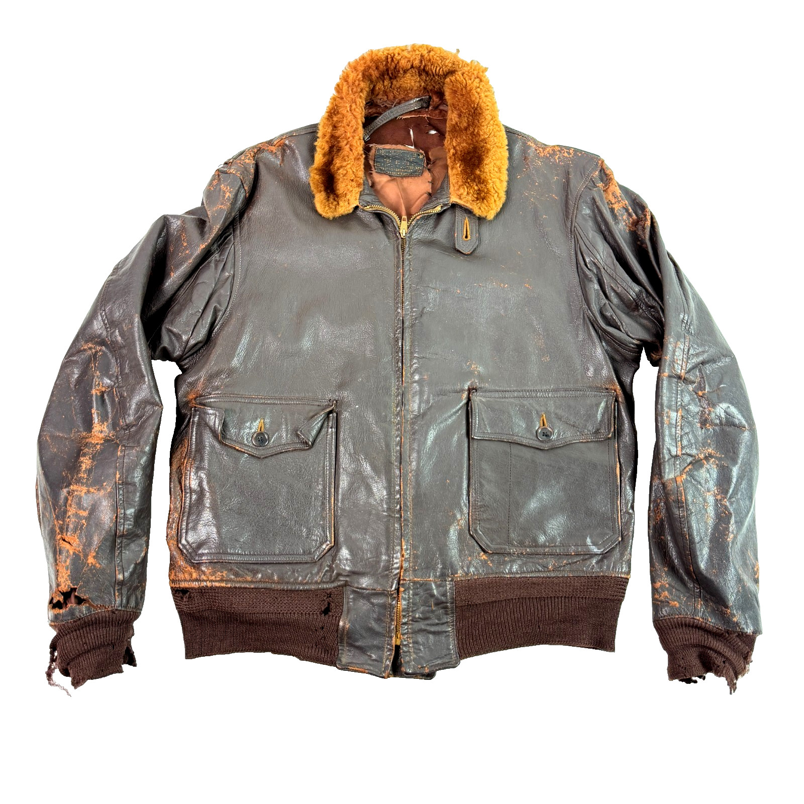 Vintage US Navy G-1 Leather Flight Jacket USN Mouton Collar Heavy Distressed XL Vintage US Navy G-1 Leather Flight Jacket USN Mouton Collar Heavy Distressed XL