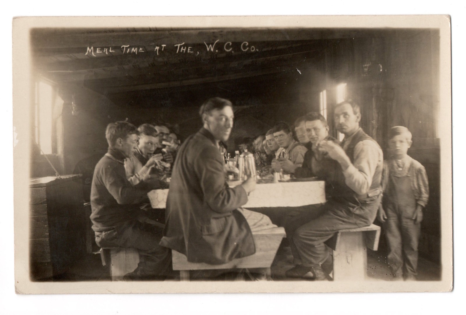 Vintage RPPC Postcard Meal Time At The W.C. Co Interior Mess Hall Workers Eating