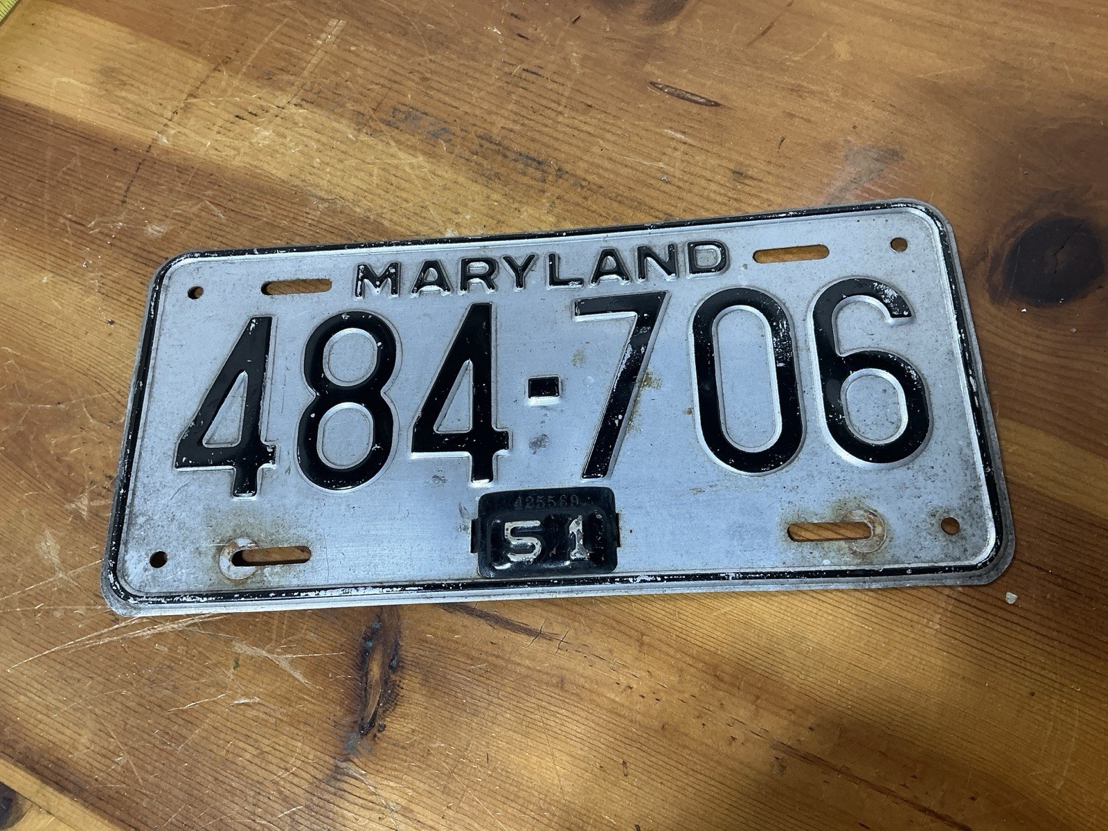 1948 MARYLAND LICENSE PLATE with 1951 TAB Year 484-706 VINTAGE Aluminum